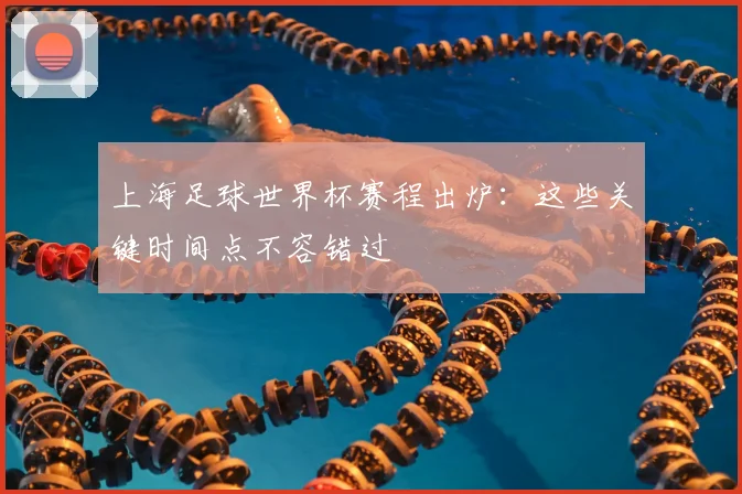 上海足球世界杯赛程出炉:这些关键时间点不容错过
